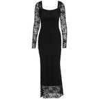 Damen elegantes Spitzenkleid mit langem Arm und figurbetontem Schnitt R&B