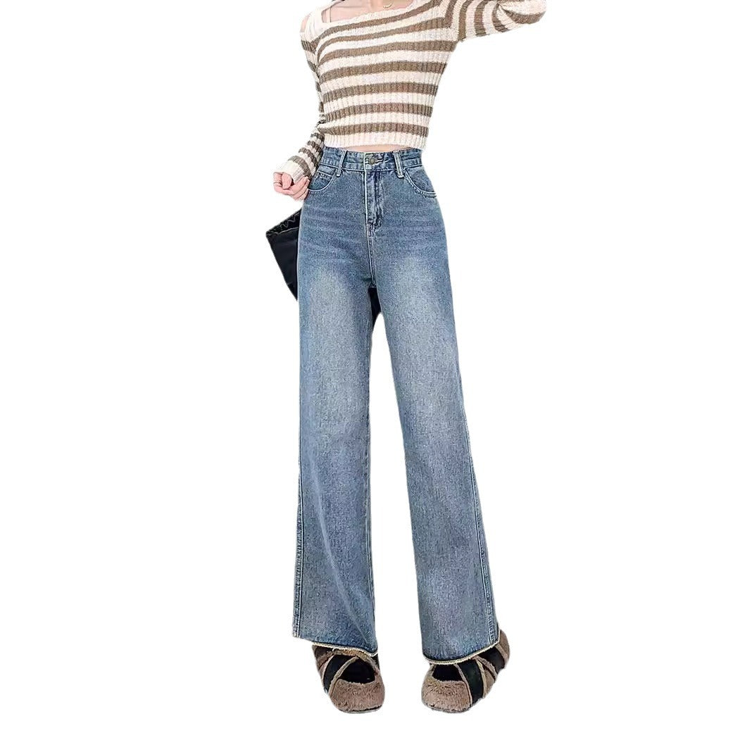 Damen Hochtaillierte weite Jeanshose im modernen Stil mit komfortablem Sitz R&B