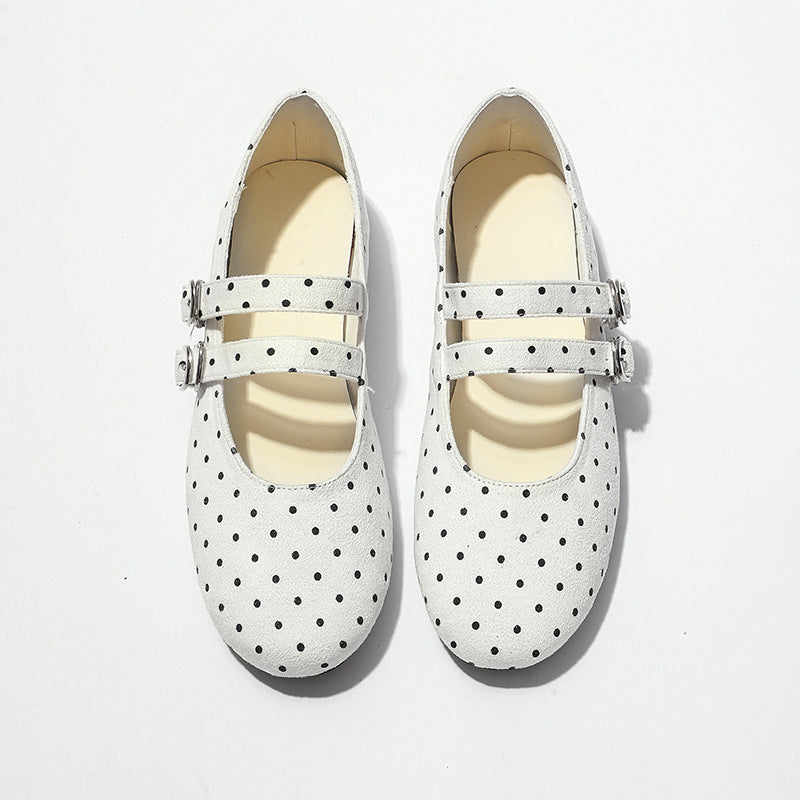 Damen Ballerinas mit doppeltem Riemendesign und süßem Punktemuster R&B