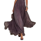 Damen nan langes Chiffon-Abendkleid mit Spitzen‑Stehkragen, Schlüsselöffnung und taillierter Schärpe R&B