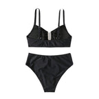 Damen Hoch geschnittenes Bikini-Set mit dekorativem Ring R&B