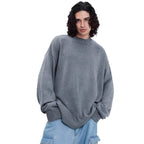Damen gemütlicher Oversized Pullover mit strukturiertem Rippenmuster und breiten Bündchen R&B