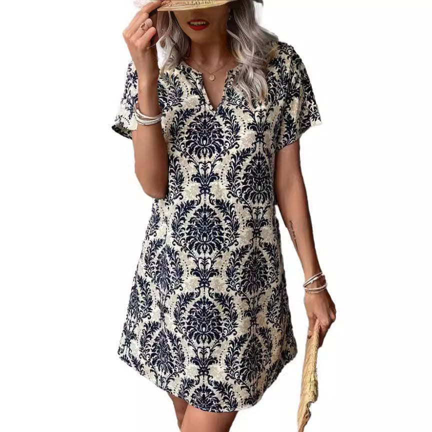Damen Casual Kleid mit floralen Mustern und einem eleganten V-Ausschnitt R&B