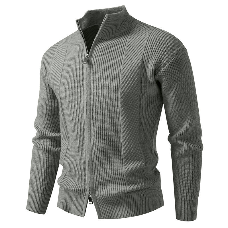 Herren modische Strickjacke mit Stehkragen und durchgehendem Reißverschluss R&B