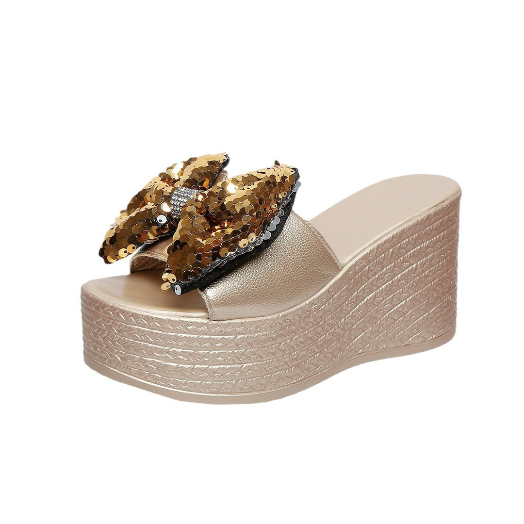Damen Plateau-Pantoletten mit glitzerndem Schleifen-Design R&B