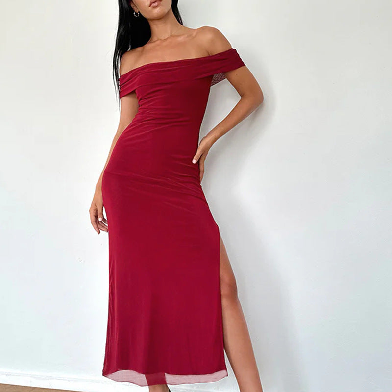 Damen Off-Shoulder Maxikleid mit elegantem Drapierungsdesign R&B