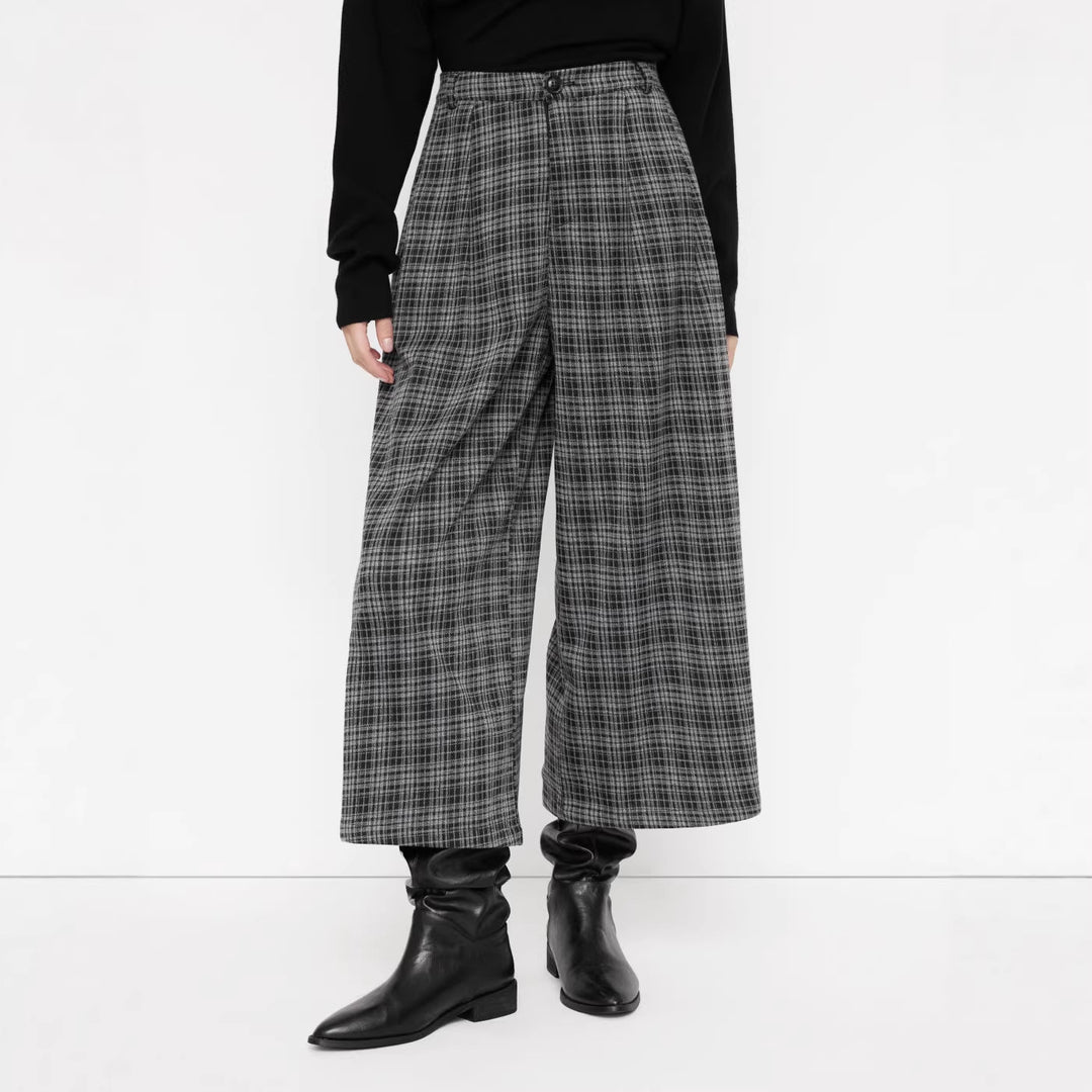 Damen weit geschnittene Karohose mit hochgerundetem Bund R&B