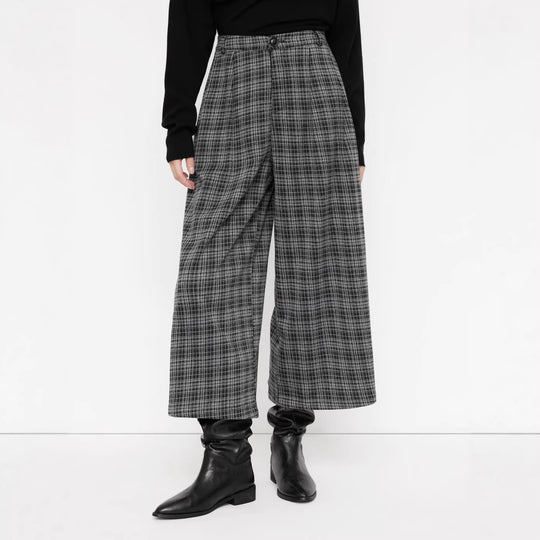 Damen weit geschnittene Karohose mit hochgerundetem Bund R&B