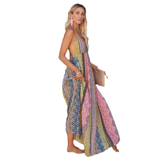 Damen Maxikleid mit lässigem V-Ausschnitt und verspieltem Muster R&B