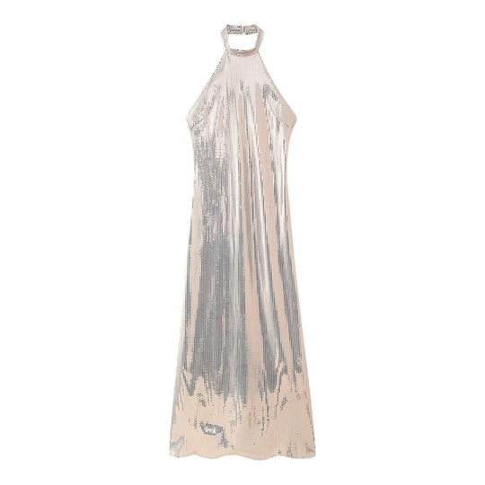 Damen Abendkleid mit funkelndem Pailletten-Design und elegantem Halterneck R&B
