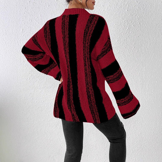 Damen Grober Strickpullover mit auffälligem Streifenmuster und lockerer Passform R&B