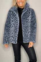 Damen kuschelige Leopardenfell Jacke R&B