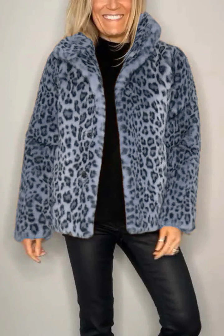 Damen kuschelige Leopardenfell Jacke R&B