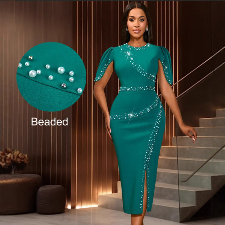 Damen elegantes Abendkleid mit glitzernden Akzenten und seitlichem Schlitz R&B