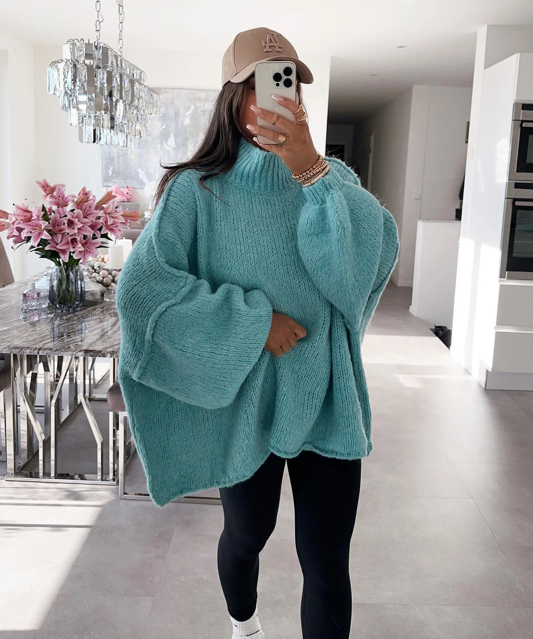 Damen lässiger Oversize Pullover mit hohen Ärmeln und unkonventionellem Schnitt R&B