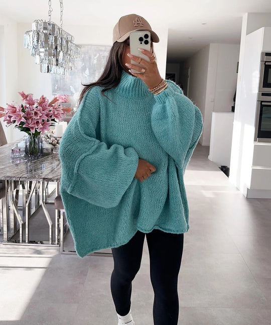 Damen lässiger Oversize Pullover mit hohen Ärmeln und unkonventionellem Schnitt R&B