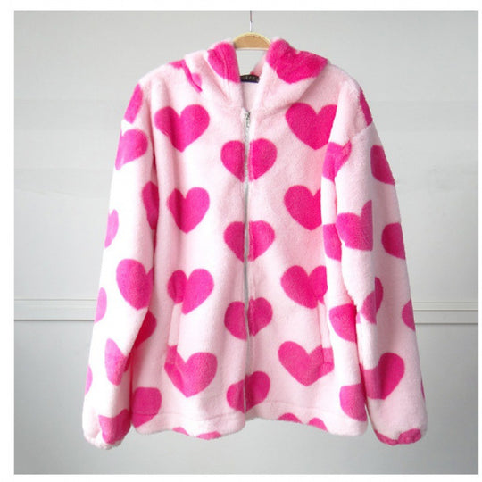 Damen gemütliche Fleecejacke mit Kapuze und süßem Bärenmuster R&B
