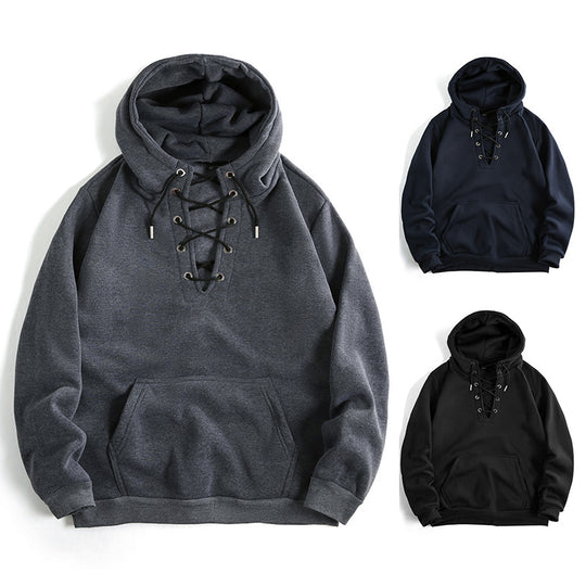 Damen Kapuzenpullover mit raffiniertem Schnürdesign und praktischer Kängurutasche R&B