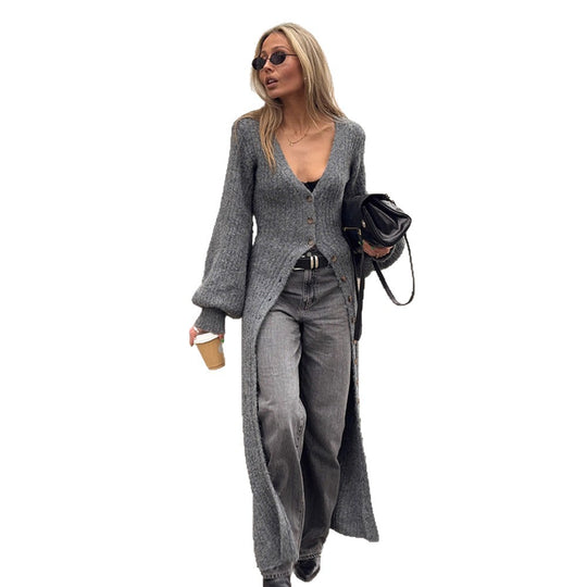 Damen Strickjacke mit langen Ärmeln und Knopfdetails R&B