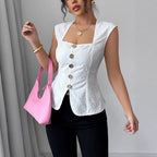 Damen Elegantes Oberteil mit Knopfdetails