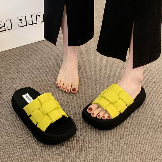 Damen bequeme Platform-Pantoletten mit gekreuzten Riemen R&B