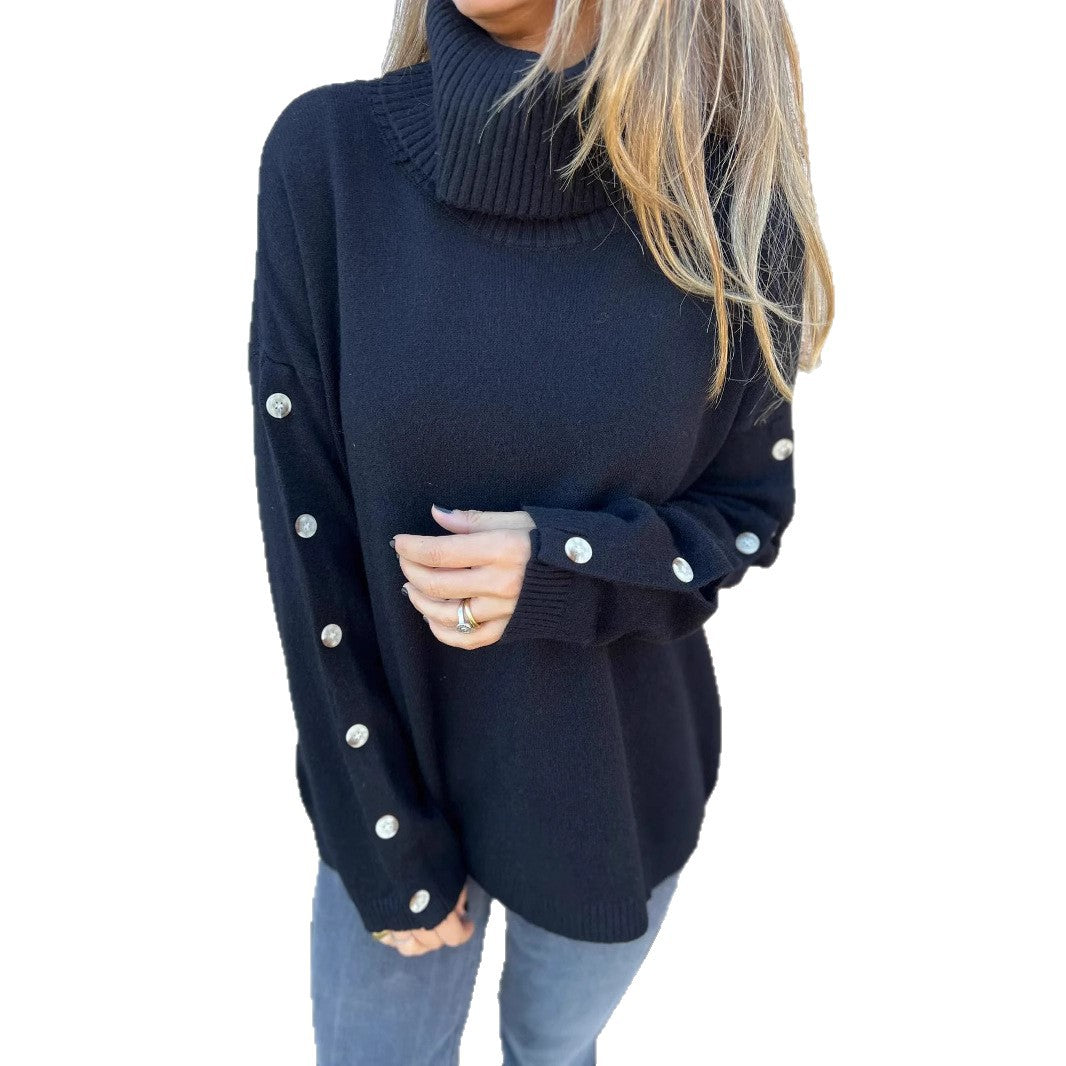 Damen kuscheliger Rollkragenpullover mit dekorativen Knöpfen