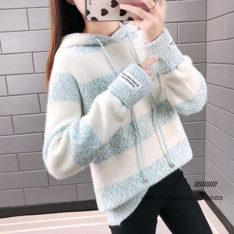 Damen Freizeit Hoodie mit strukturiertem Streifenmuster und Kordelzug R&B