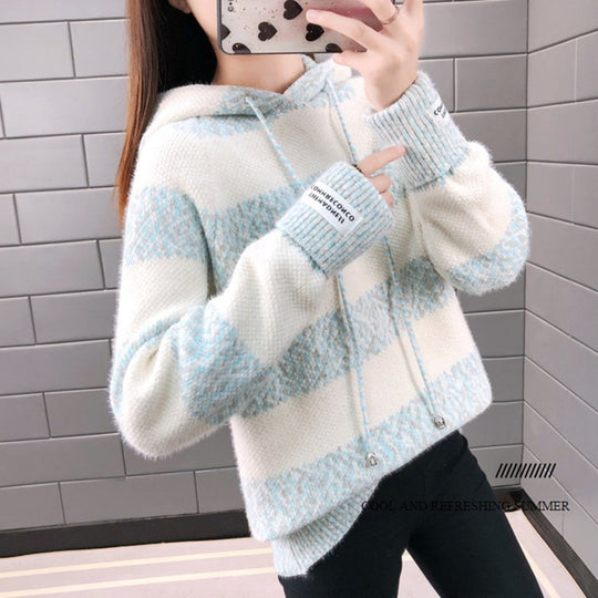 Damen Freizeit Hoodie mit strukturiertem Streifenmuster und Kordelzug R&B
