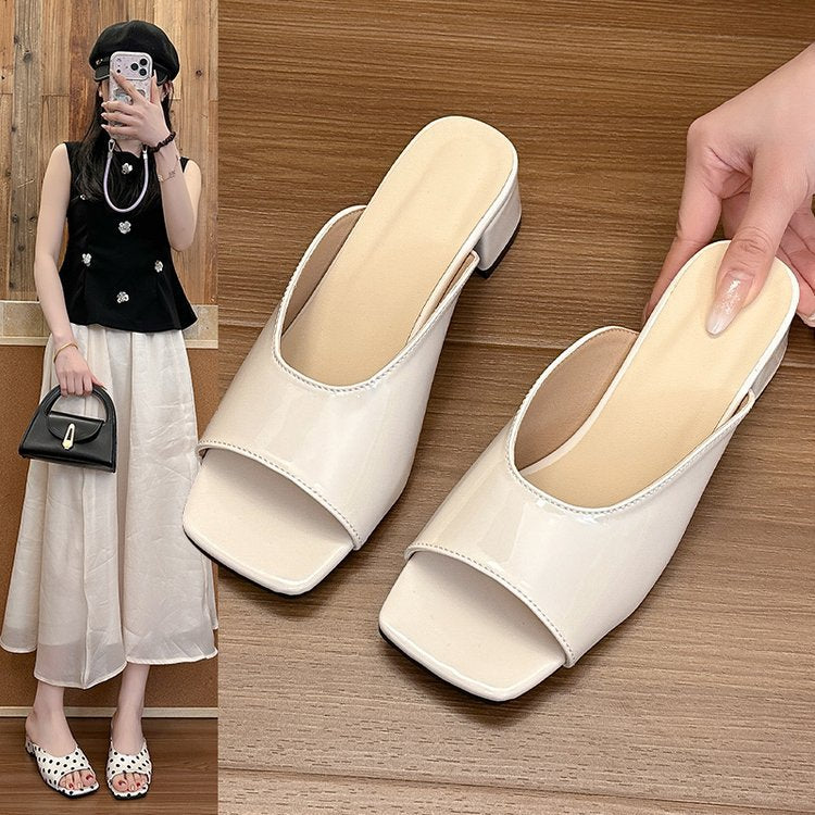 Damen elegante Mules mit offenem Zehenbereich und niedrigem Blockabsatz R&B