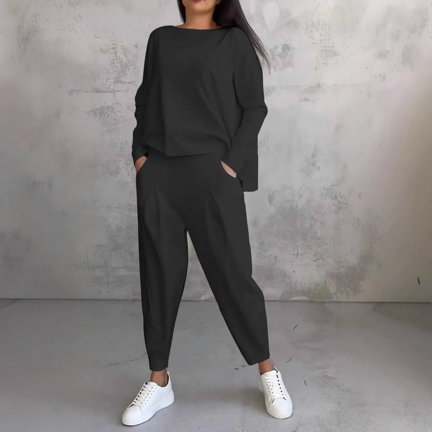 Jogginganzug Damen Lounge-Set mit weiten Ärmeln und Taschen