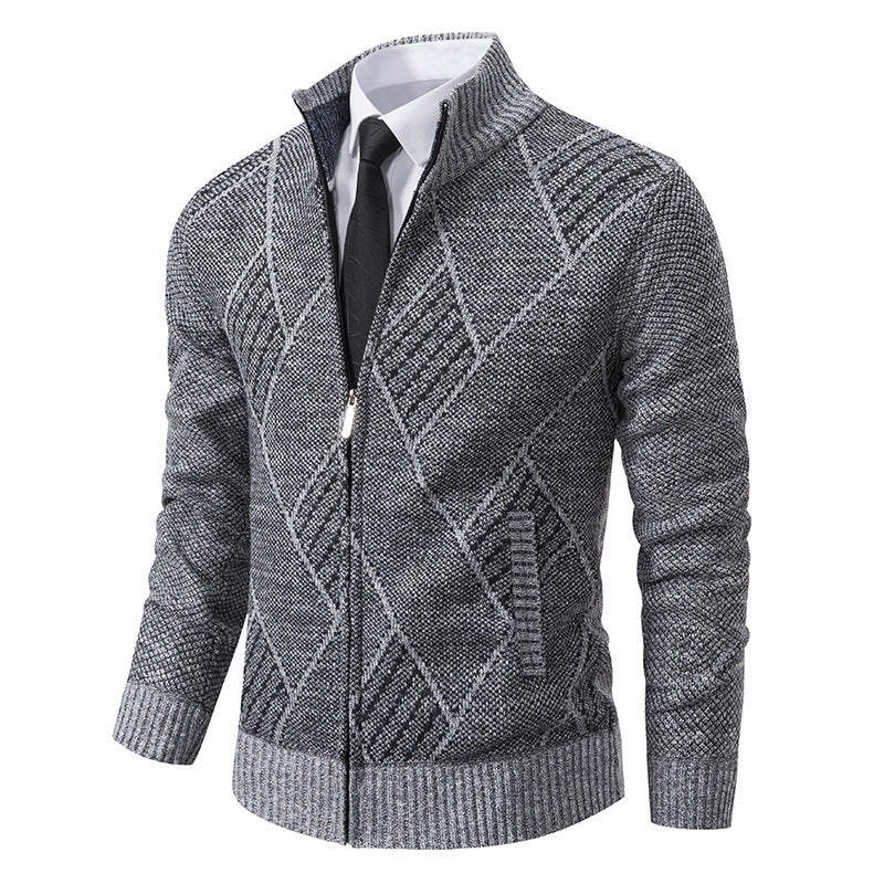 Herren modische Strickjacke mit hohem Kragen und stilvollem Zopfmuster R&B
