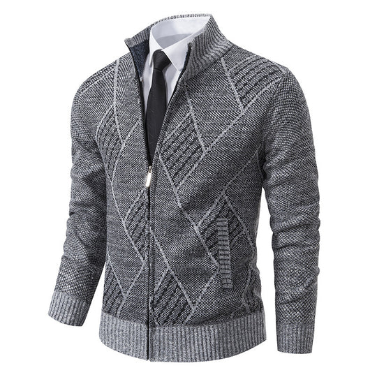 Herren modische Strickjacke mit hohem Kragen und stilvollem Zopfmuster R&B
