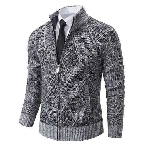 Herren modische Strickjacke mit hohem Kragen und stilvollem Zopfmuster R&B