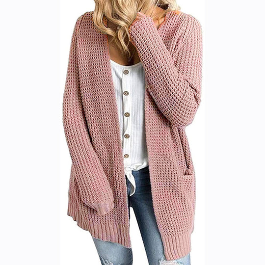 Damen lässige Strickjacke mit tiefen Taschen und offenem Schnitt R&B