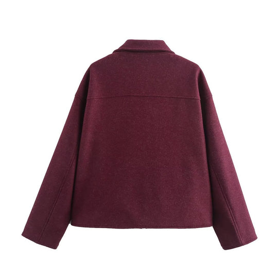 Damen lässige Wolljacke mit praktischen Brusttaschen und hochwertigem Reißverschluss R&B