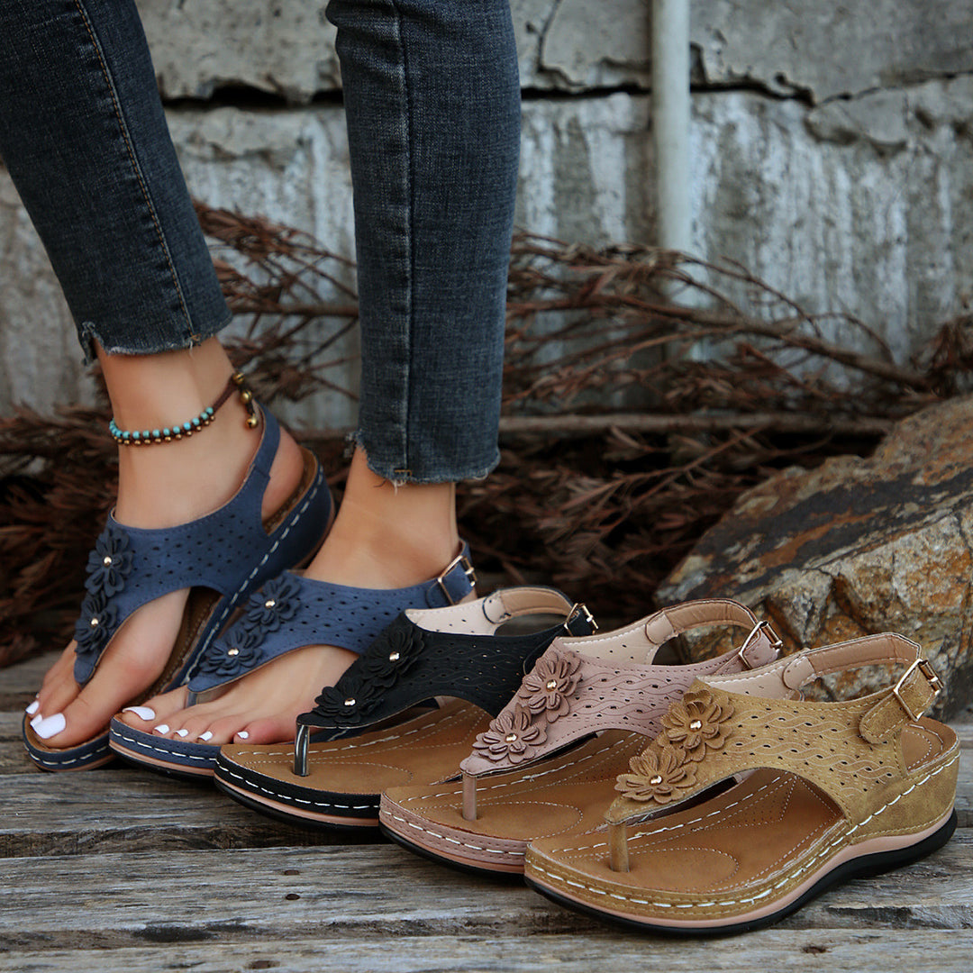 Damen modische Zehentrenner-Sandalen mit floralem Design und rutschfester Sohle R&B