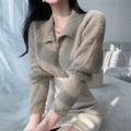 Damen Weicher Strickpullover mit elegantem Kragen und Puffärmeln