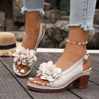 Damen Slingback-Sandalen mit floralem Dekor und modischem Blockabsatz R&B
