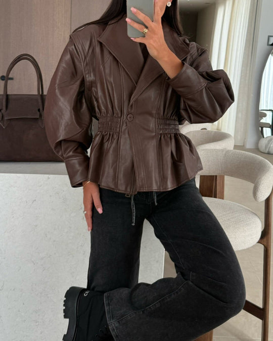 R&B | Revers Taille Cropped Pu-Jacke