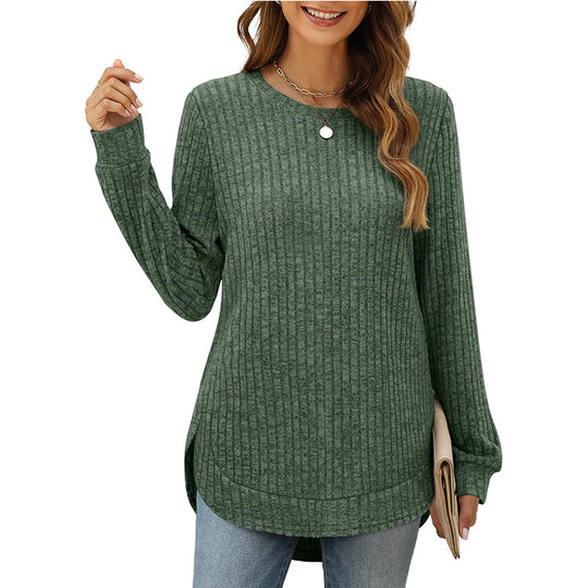 Damen lässiges Langarmshirt mit Rippstruktur und seitlichen Schlitzen R&B