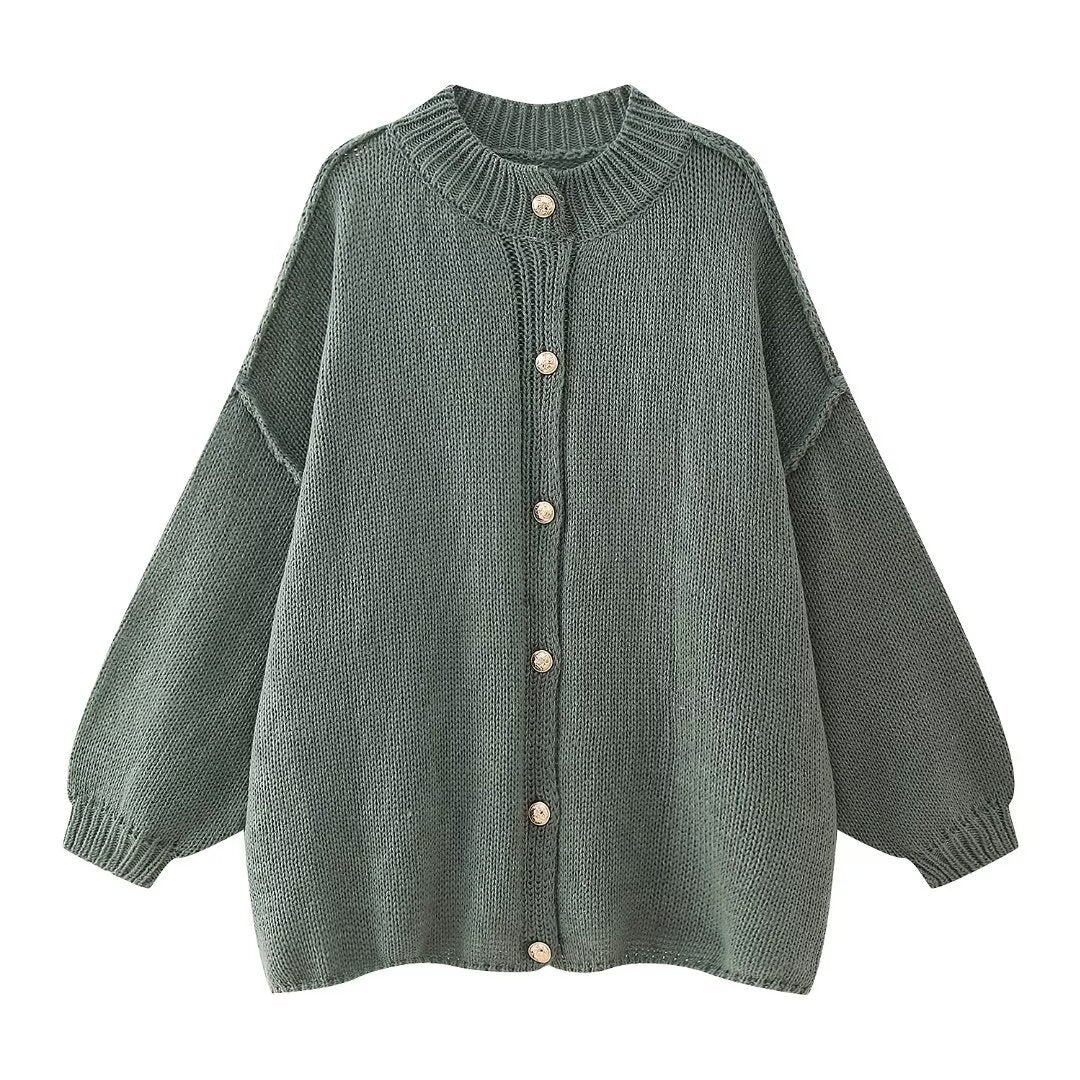 Damen oversized Strickjacke mit Knopf- und Rippdetails R&B