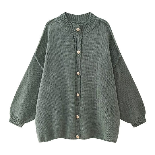 Damen oversized Strickjacke mit Knopf- und Rippdetails R&B