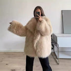 Damen Boucle Kunstfelljacke R&B
