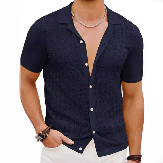 Herren Kurzarm Strickhemd mit strukturiertem Design R&B