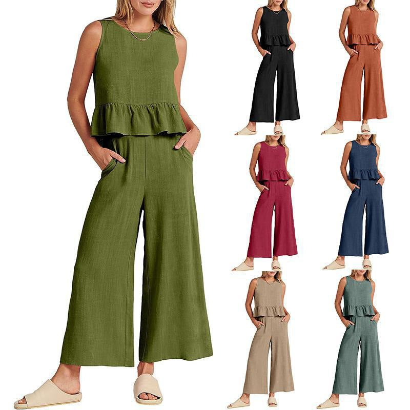 Damen Set mit lässigem Rüschendesign und weiten Hosen R&B