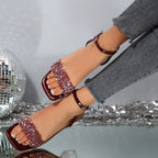 Damen Glitzernde und elegante Sandalen mit transparentem Blockabsatz R&B