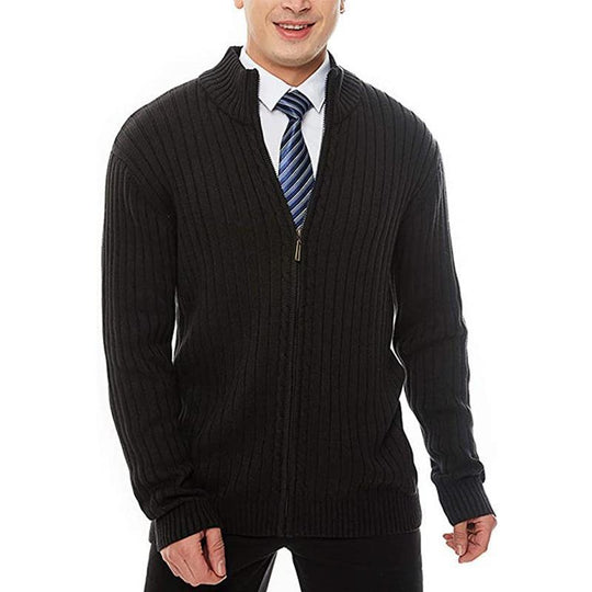 Herren Strickjacke mit hochgeschlossenem Kragen und Reißverschluss R&B