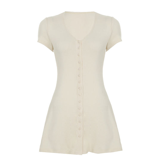 Damen Kurzarm-Strickkleid mit Knopfdetail und schmeichelndem Schnitt R&B