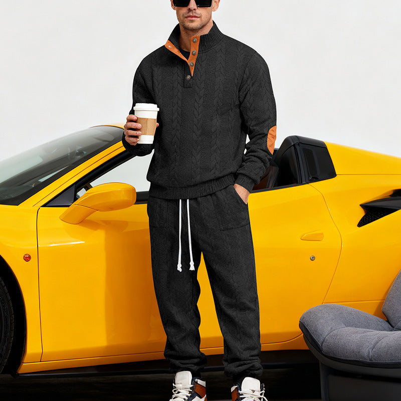 Herren Strick-Jogginganzug mit modischem Kragen und praktischen Taschen R&B