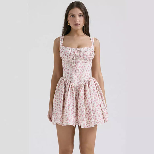 Damen Verspielt gefüttertes Mini-Kleid mit schulterfreien Trägern und Rüschendetails R&B